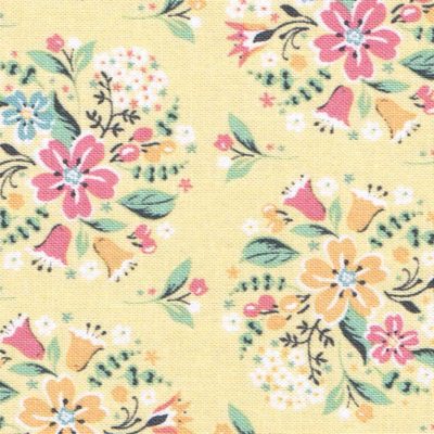 Soft Yellow Fabric Pink Flowers