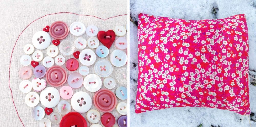 Valentine Button Heart Cushion