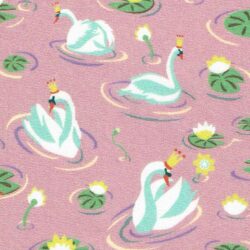 Pink Swan And Lily-pad Printed Fabric