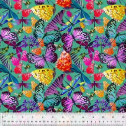 Sally Kelly Gardenia Fabrics Teal Butterflies