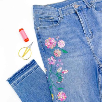Liberty tana lawn flower applique on jeans